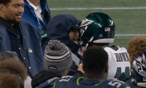 seahawks staffer shoulder bumps eagles aj brown and things got heated on the sidelines brobible
