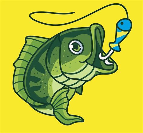 Premium Vector Cute Catch Bass Fish While Fishing Isolated Cartoon