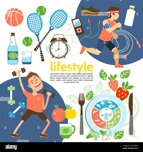 Flat Healthy Lifestyle Poster With Athletes Sport Equipment Sneakers