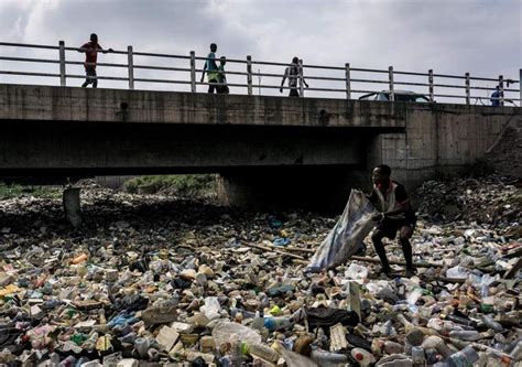 Plastic Bottles Completely Cover The Water Line On The Kalamu River