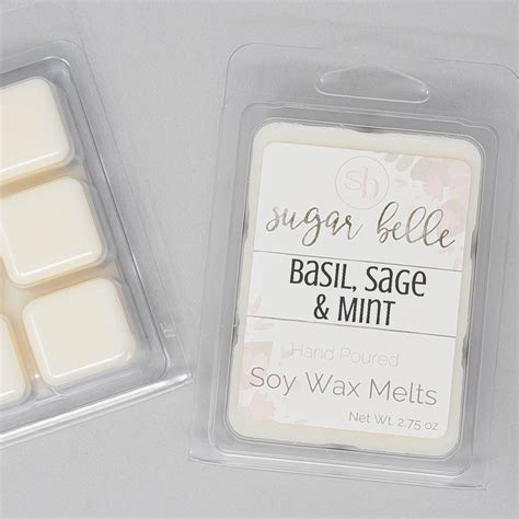 Herbal Scented Candle Melts Basil Sage And Mint Wax Cubes Handmade