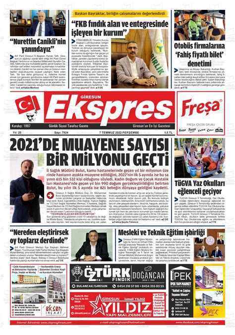 07 Temmuz 2022 tarihli Giresun Ekspres Gazete Manşetleri