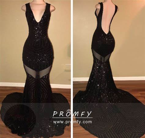 Sparkly Black Sequin Backless Mermaid Prom Dress Promfy