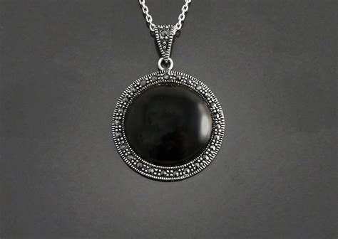 Vintage Onyx Necklace Sterling Silver Genuine Black Onyx Gemstone