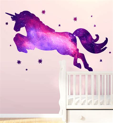 Stars Unicorn Wall Sticker Jumping Magical Girls Bedroom Wall Etsy