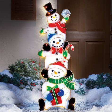 Collections Etc Lighted Stacked Snowmen Outdoor Decoration Walmart