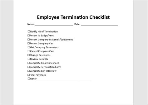 Employee Termination Checklist Template Termination Checklist