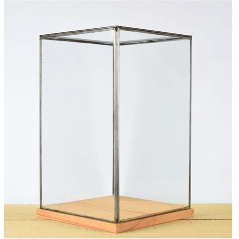 Hand Made Glass And Black Metal Frame Display Showcase Box With Wooden Base 42 Cm