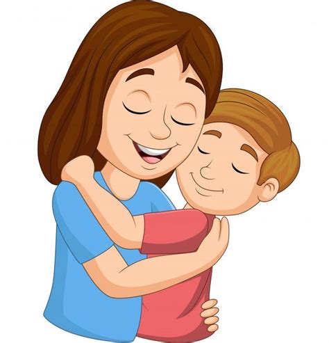 Cartoon Happy Mother Hugging Her Son Pre Premium Vector Freepik