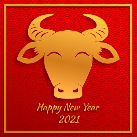 Premium Vector Chinese New Year 2021 Year Of The Ox Red And Gold