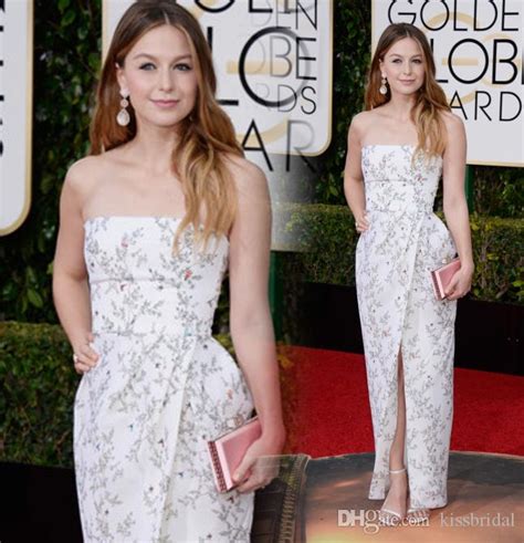 Melissa Benoist 2016 Celebrity Dresses Strapless Beaded Lace Embroidery