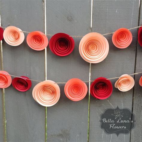 Paper Flower Garland Red Coral Peach Paper Flowers Flower