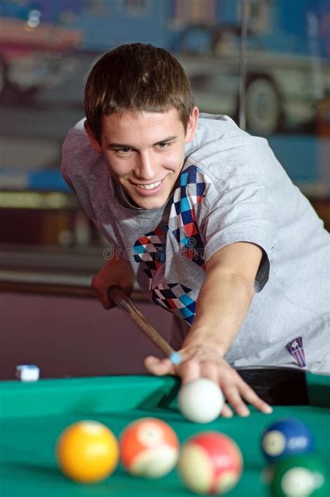 Concentrated Young Man Playing Snooker Stock Image Image Of Stick