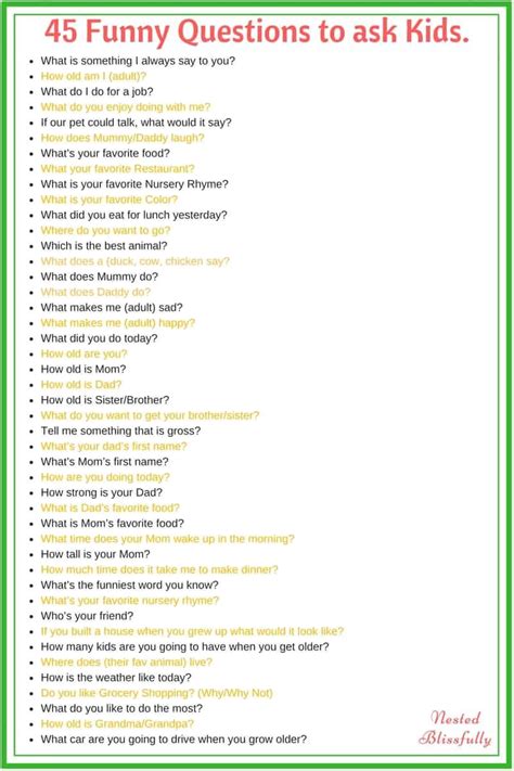 They also serve as a way to open him up to you. 45 funny questions to ask your Kids - Get them Talkative ...