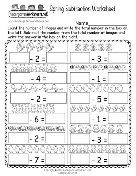 Subtraction Worksheet For Kindergarten