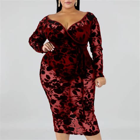 Wholesale Plus Size Deep V Neck Long Sleeve Lace Dress Lzm050959