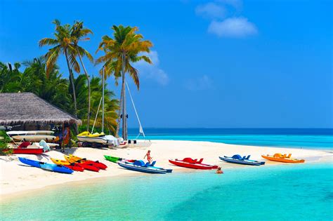 Colorful Boats On Tropical Beach Wallpaper And Background