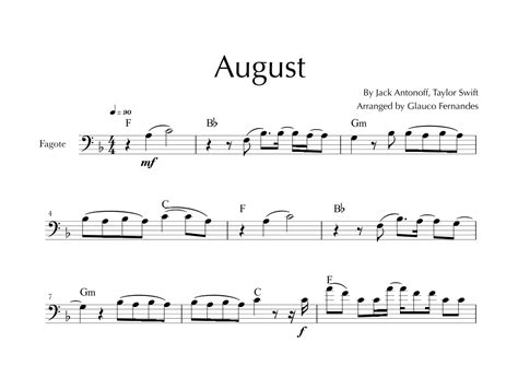 August Sheet Music Taylor Swift Bassoon Solo