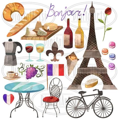 Watercolor French Clipart French Items Download Instant Etsy French