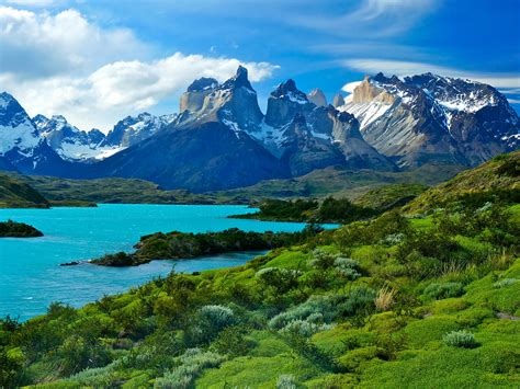 배경 화면 칠레 파타고니아 호수 산 녹색 자연 2880x1800 Hd 그림 이미지