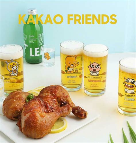 Kakao Friends Korean Liquor Soju Beer Glass Cup 255ml X 4p Set Ryan