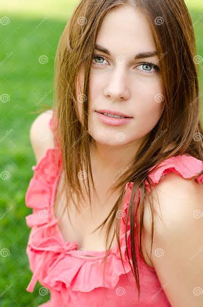 Pretty Woman In Red Dress Sitting On Park Stock Image Image Of Carefree European 25882205