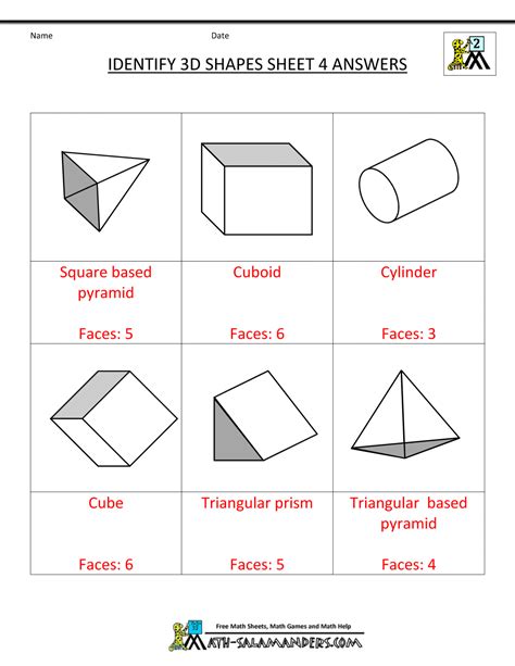 Identify 3d Shapes Sheet 4 Answers Geometry Worksheets Free
