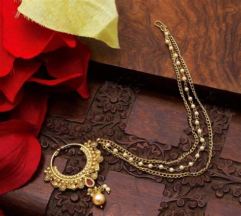 Buy The Luxor Fashion Jewellery Traditional Gold Plated Bridal Jewellery Nose Ring Nathiya With