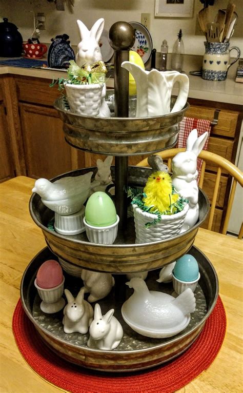 Easter Tiered Server Metal Tray Decor Easter Centerpieces Diy