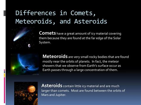 What Is The Difference Between Comets Asteroids Meteors And Meteorites