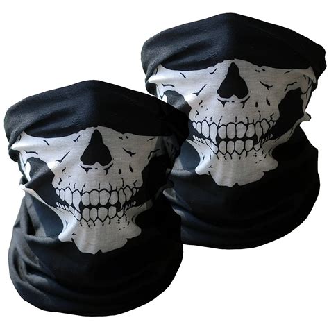 2 Pcs Black Skull Motorcycle Face Mask Bicycle Multifunction Outdoor