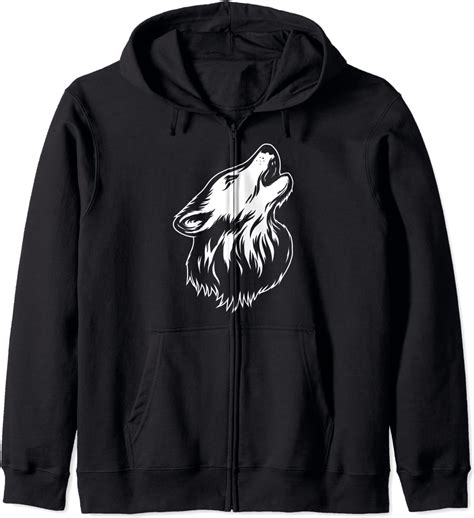 Therian White Wolf Howling Gothic Wolfkin Zip Hoodie