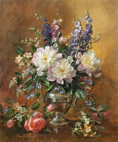 Image Albert Williams Still Life Of Peonies And Delphiniums Oil On