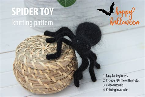 Halloween Spider KNITTING PATTERN Knitted Cute Spider Toy PDF Tutorial Halloween Toy Pdf Pattern