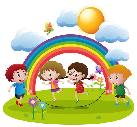 Four Kids Jumping Rope In The Garden 369093 Vector Art At