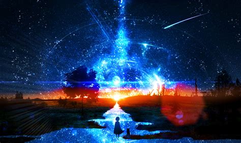 457152 Fantasy Art Outdoors Anime Sun Comet Starry Night Moon