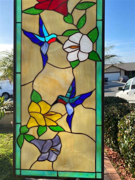 Elegant Hummingbird And Flower Stained Glass Window