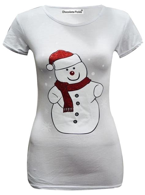 Ladies Novelty Xmas Olaf Minion Rudolph Santa Snowman Glitter Print T