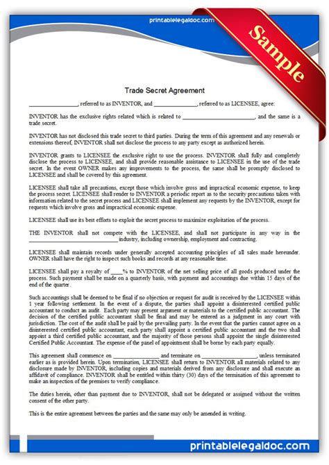 In practice, this also includes broader provisions, such as agreements a free trade agreement will also mostly include all or a large portion of goods. Free Printable Trade Secret Agreement Form (GENERIC)
