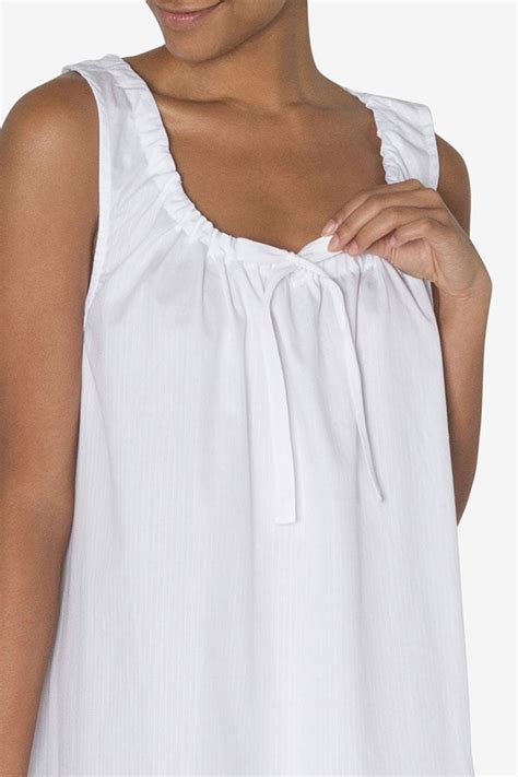 Womens Cotton Sleeveless Nightgown White Stripe The Sleep Shirt