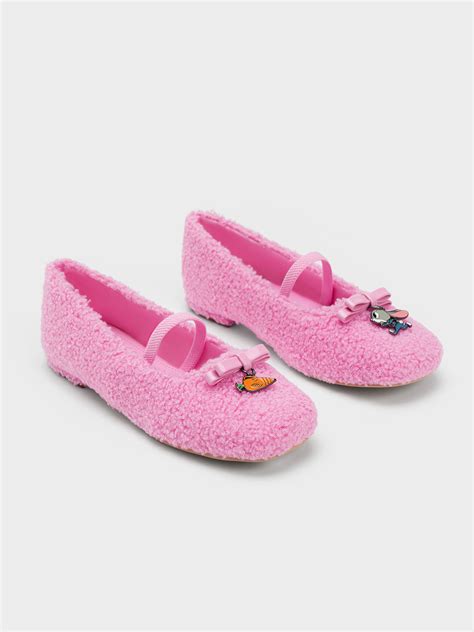 Pink Girls Furry Bow Ballerinas Charles And Keith Ae