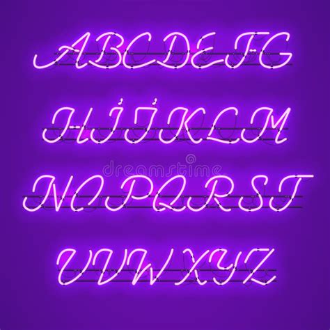 Glowing Purple Neon Uppercase Script Font Stock Vector Illustration