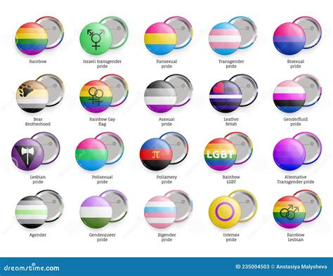 Set Of LGBT Pride Flags Round Glossy 3d Badges Stock Vector