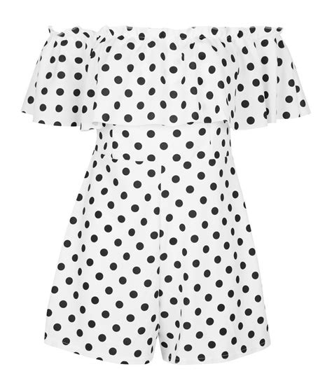 White Polka Dot Frill Bardot Neck Playsuit New Look Dress Dolce And Gabbana Playsuit