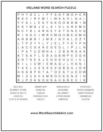 Ireland Printable Word Search Puzzle Word Search Addi