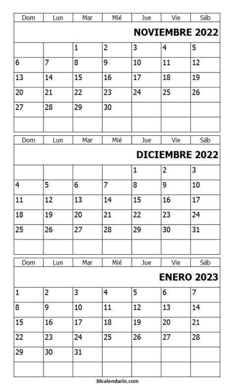 Plantilla Calendario Noviembre Diciembre 2022 Enero 2023 Artofit