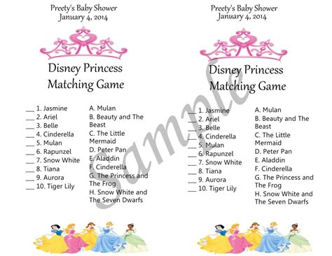 Disney Princess Baby Shower Theme Game
