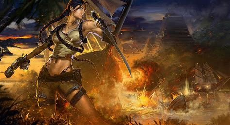 Warriors Fantasy Girls tomb raider lara croft battle warrior wallpaper ...