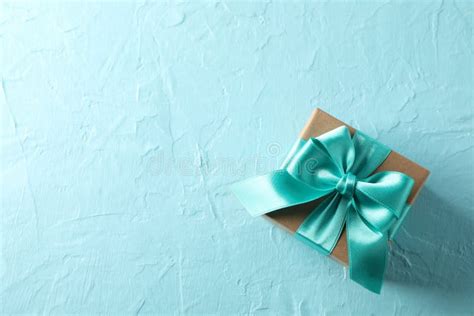 Gift Box With Bow On Turquoise Background Stock Image Image Of Love