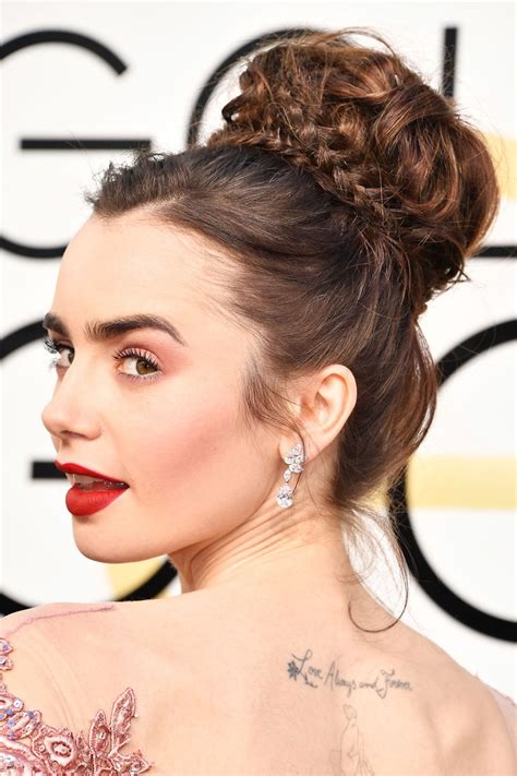 Golden Globes 2017 Lily Collins Textured Braided Updo The Hollywood